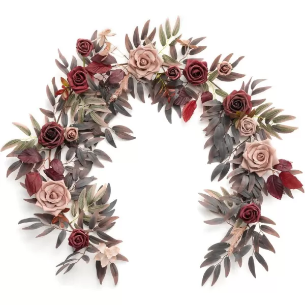 imageLings Moment 5FT Dusty Blue Artificial Flower Garland Rose Leaves Floral Garland Arch Flowers Vine Table Garland for Wedding Party Backdrop Decor Home Mantel Table Centerpieces DecorationBurgundy  Dusty Rose