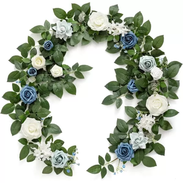 imageLings Moment 5FT Dusty Blue Artificial Flower Garland Rose Leaves Floral Garland Arch Flowers Vine Table Garland for Wedding Party Backdrop Decor Home Mantel Table Centerpieces DecorationBlue