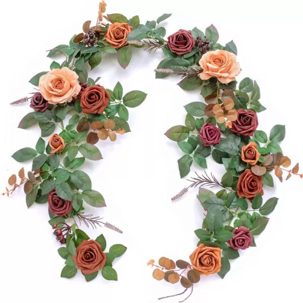 imageLings Moment 5FT Terracotta Artificial Flower Garland Rose Eucalyptus Leaves Fall Floral Garland Burnt Orange Arch Flowers Vine for Wedding Party Backdrop Decor Mantel Table Centerpieces DecorationsSunset Terracotta