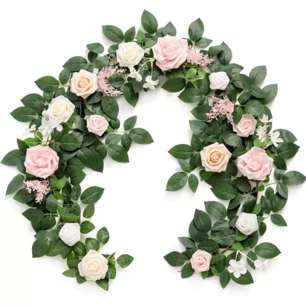 imageLings Moment 5FT Terracotta Artificial Flower Garland Rose Eucalyptus Leaves Fall Floral Garland Burnt Orange Arch Flowers Vine for Wedding Party Backdrop Decor Mantel Table Centerpieces DecorationsBlush Cream