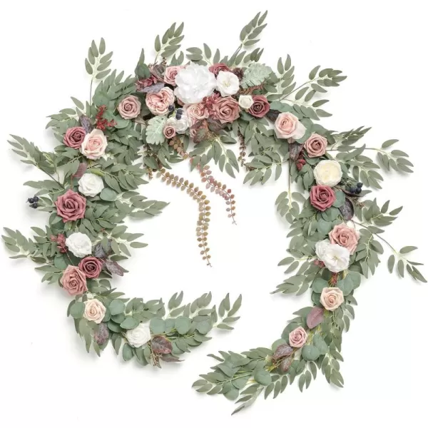 imageLings Moment 9FT Eucalyptus and Willow Leaf Garland with White Flower Handcrafted Wedding Sweetheart Table Centerpieces Head Table Decor Arch Backdrop Decorations for Wedding  Blush BlueDusty Rose Mauve