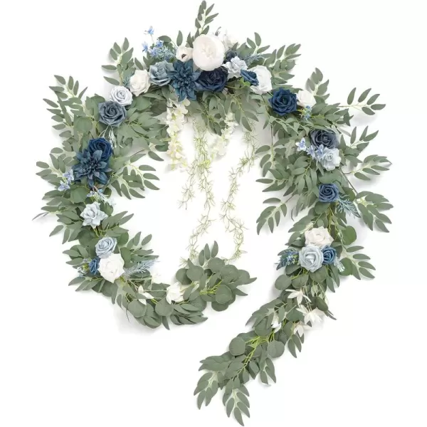 imageLings Moment 9FT Eucalyptus and Willow Leaf Garland with White Flower Handcrafted Wedding Sweetheart Table Centerpieces Head Table Decor Arch Backdrop Decorations for Wedding  Blush BlueDusty Blue