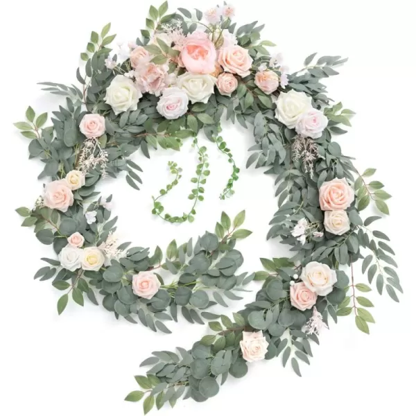 imageLings Moment 9FT Eucalyptus and Willow Leaf Garland with White Flower Handcrafted Wedding Sweetheart Table Centerpieces Head Table Decor Arch Backdrop Decorations for Wedding  Blush BlueFrench Pink