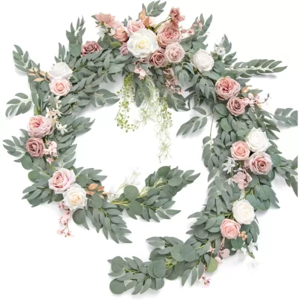 imageLings Moment 9FT Eucalyptus and Willow Leaf Garland with White Flower Handcrafted Wedding Sweetheart Table Centerpieces Head Table Decor Arch Backdrop Decorations for Wedding  Blush BlueDusty Rose