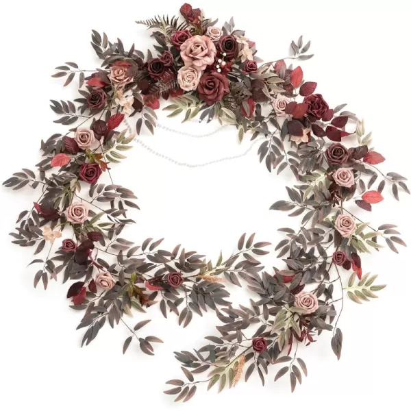 imageLings Moment 9FT Eucalyptus and Willow Leaf Garland with White Flower Handcrafted Wedding Sweetheart Table Centerpieces Head Table Decor Arch Backdrop Decorations for Wedding  Blush BlueBurgundy  Dusty Rose