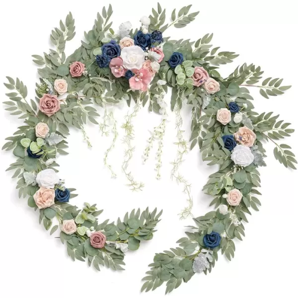 imageLings Moment 9FT Eucalyptus and Willow Leaf Garland with White Flower Handcrafted Wedding Sweetheart Table Centerpieces Head Table Decor Arch Backdrop Decorations for Wedding  Blush BlueDusty Rose Navy