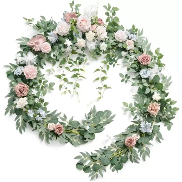 imageLings Moment 9FT Eucalyptus and Willow Leaf Garland with White Flower Handcrafted Wedding Sweetheart Table Centerpieces Head Table Decor Arch Backdrop Decorations for Wedding  Blush BlueBlush Blue