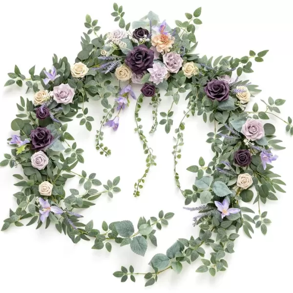 imageLings Moment 9FT Eucalyptus and Willow Leaf Garland with White Flower Handcrafted Wedding Sweetheart Table Centerpieces Head Table Decor Arch Backdrop Decorations for Wedding  Blush BlueLavender Purple