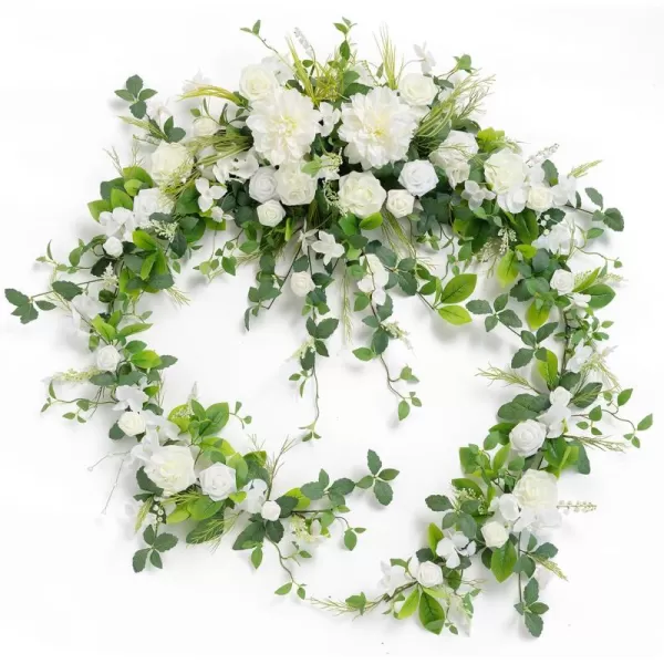 imageLings Moment 9FT Eucalyptus and Willow Leaf Garland with White Flower Handcrafted Wedding Sweetheart Table Centerpieces Head Table Decor Arch Backdrop Decorations for Wedding  Blush BlueWhite Green