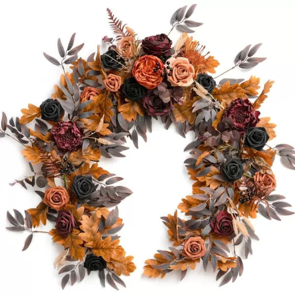 imageLings Moment Flower Garland  6FT Eucalyptus ampamp Rose  Sweetheart Table Decor for Wedding Reception Artificial Floral Garland for Mantle Thanksgiving Christmas Decoration Black ampamp BurgundyBlack Terracotta