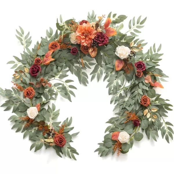 imageLings Moment Flower Garland  6FT Eucalyptus ampamp Rose  Sweetheart Table Decor for Wedding Reception Artificial Floral Garland for Mantle Thanksgiving Christmas Decoration Black ampamp BurgundySunset Terracotta