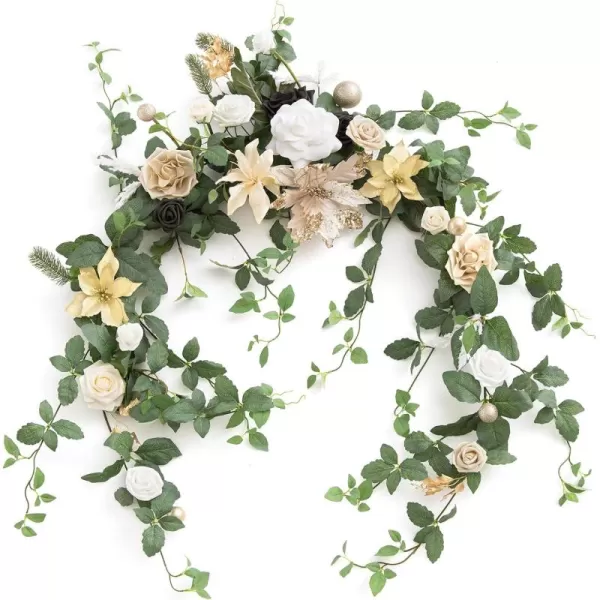 imageLings Moment Flower Garland  6FT Eucalyptus ampamp Rose  Sweetheart Table Decor for Wedding Reception Artificial Floral Garland for Mantle Thanksgiving Christmas Decoration Black ampamp BurgundyChampagne Christmas