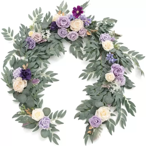 imageLings Moment Flower Garland  6FT Eucalyptus ampamp Rose  Sweetheart Table Decor for Wedding Reception Artificial Floral Garland for Mantle Thanksgiving Christmas Decoration Burgundy ampamp NavyLilac