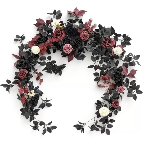 imageLings Moment Flower Garland  6FT Eucalyptus ampamp Rose  Sweetheart Table Decor for Wedding Reception Artificial Floral Garland for Mantle Thanksgiving Christmas Decoration Black ampamp BurgundyBlack  Burgundy