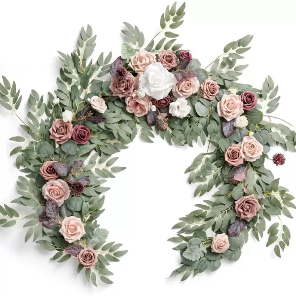 imageLings Moment Flower Garland  6FT Eucalyptus ampamp Rose  Sweetheart Table Decor for Wedding Reception Artificial Floral Garland for Mantle Thanksgiving Christmas Decoration Burgundy ampamp NavyDusty Rose Mauve