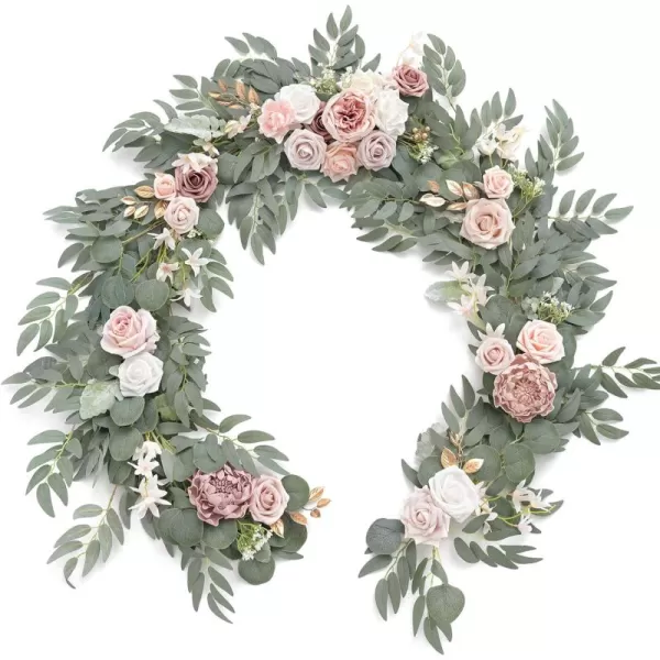 imageLings Moment Flower Garland  6FT Eucalyptus ampamp Rose  Sweetheart Table Decor for Wedding Reception Artificial Floral Garland for Mantle Thanksgiving Christmas Decoration Burgundy ampamp NavyGarden Dusty Rose