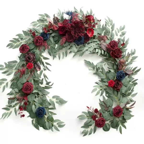 imageLings Moment Flower Garland  6FT Eucalyptus ampamp Rose  Sweetheart Table Decor for Wedding Reception Artificial Floral Garland for Mantle Thanksgiving Christmas Decoration Burgundy ampamp NavyBurgundy Blue