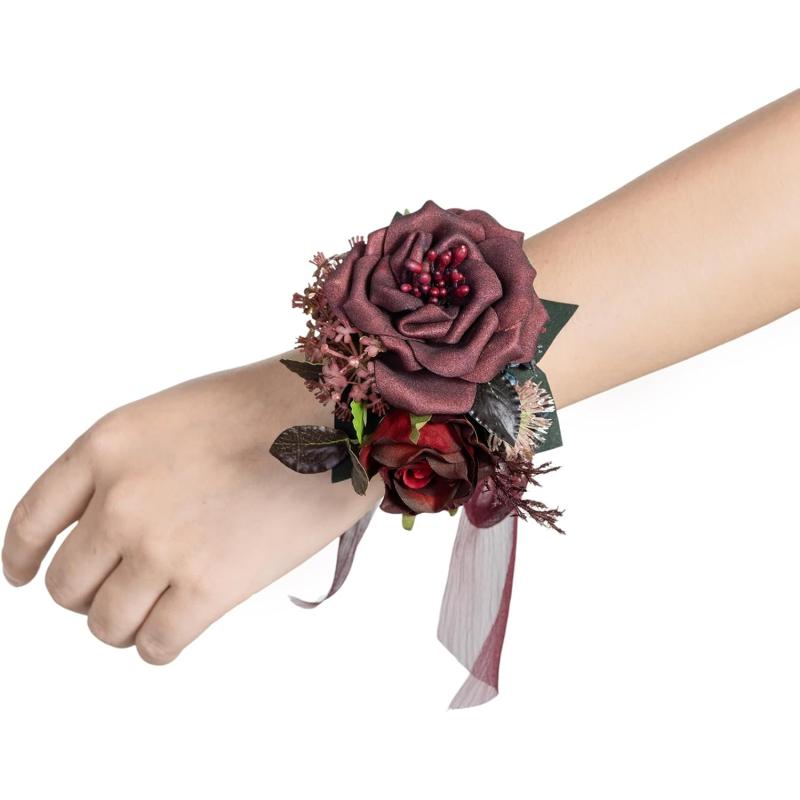 imageLings Moment 6pcs Homecoming Wedding Wrist Corsage Artificial Flowers GirlMother Prom Corsages Wristlet Dcor etc White IvoryRedblack Baccara  Burgundy