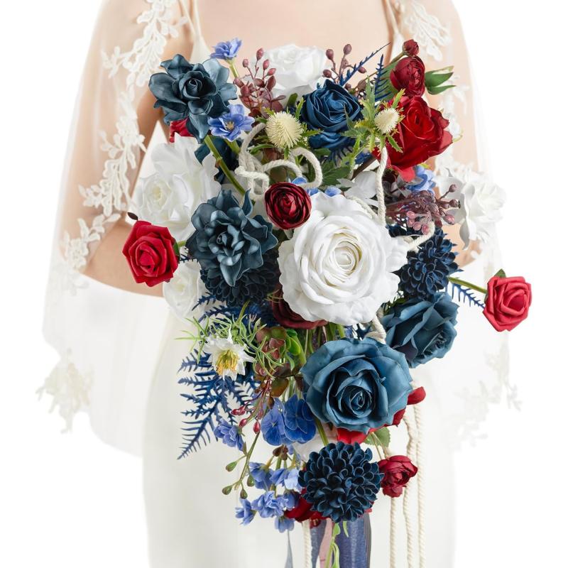 imageLings Moment Pink Bridal Bouquet for Bride Blush Garden Wedding Bouquets for Bride 15 Inch Bride Bouquets for Wedding Artificial Flowers BouquetsBurgundy  Navy Blue2