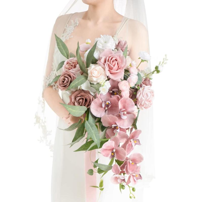imageLings Moment Pink Bridal Bouquet for Bride Blush Garden Wedding Bouquets for Bride 15 Inch Bride Bouquets for Wedding Artificial Flowers BouquetsExquisite Dusty Rose  Cream