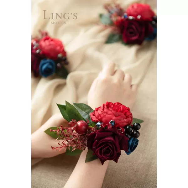 imageLings Moment 6pcs Homecoming Wedding Wrist Corsage Artificial Flowers GirlMother Prom Corsages Wristlet Dcor etc White IvoryBluburgundy and Navy  Blue