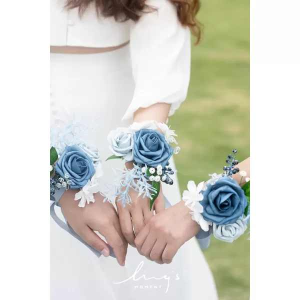 imageLings Moment 6pcs Homecoming Wedding Wrist Corsage Artificial Flowers GirlMother Prom Corsages Wristlet Dcor etc White IvoryBludusty Blue  Light Blue