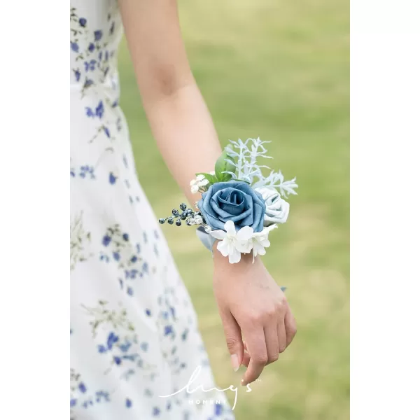 imageLings Moment 6pcs Homecoming Wedding Wrist Corsage Artificial Flowers GirlMother Prom Corsages Wristlet Dcor etc White IvoryBludusty Blue  Light Blue