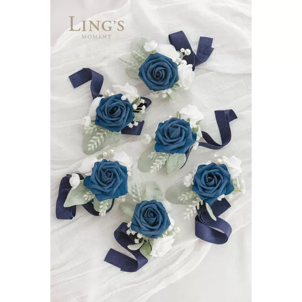 imageLings Moment 6pcs Homecoming Wedding Wrist Corsage Artificial Flowers GirlMother Prom Corsages Wristlet Dcor etc White IvoryBlunavy Blue  Dark Navy