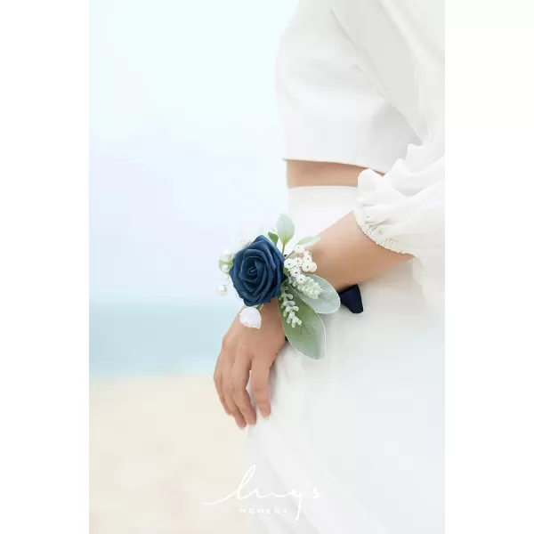 imageLings Moment 6pcs Homecoming Wedding Wrist Corsage Artificial Flowers GirlMother Prom Corsages Wristlet Dcor etc White IvoryBlunavy Blue  Dark Navy