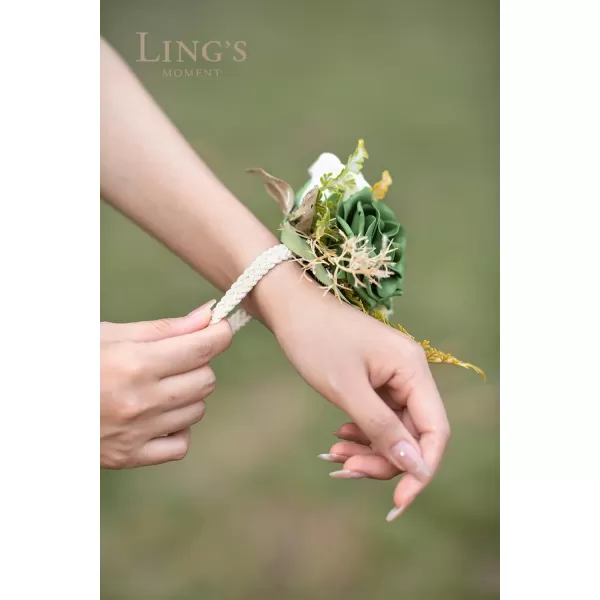 imageLings Moment 6pcs Homecoming Wedding Wrist Corsage Artificial Flowers GirlMother Prom Corsages Wristlet Dcor etc White IvoryGrnemerald Green  Sage