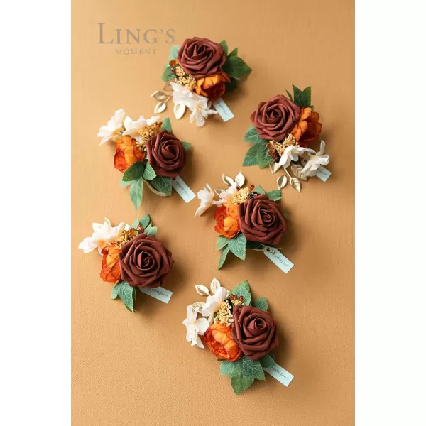 imageLings Moment 6pcs Homecoming Wedding Wrist Corsage Artificial Flowers GirlMother Prom Corsages Wristlet Dcor etc White IvoryOrburnt Orange  Terracotta