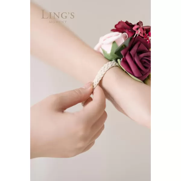 imageLings Moment 6pcs Homecoming Wedding Wrist Corsage Artificial Flowers GirlMother Prom Corsages Wristlet Dcor etc White IvoryPkburgundy Marsala  Blush