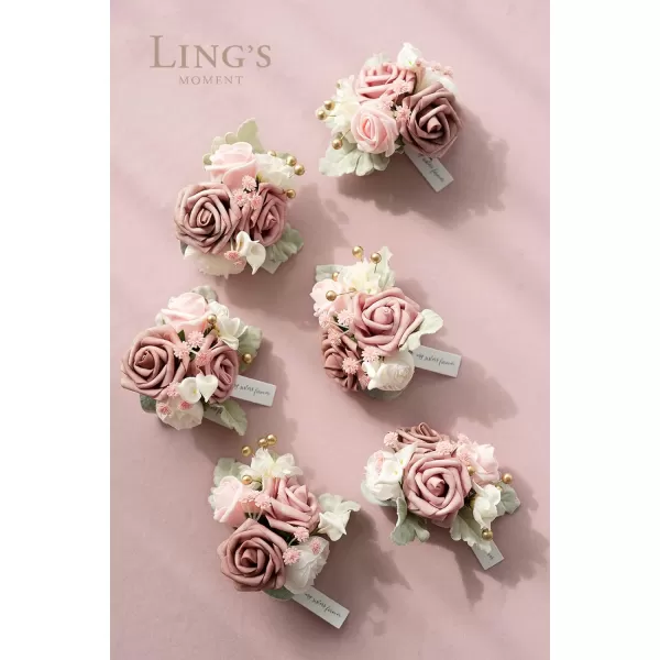 imageLings Moment 6pcs Homecoming Wedding Wrist Corsage Artificial Flowers GirlMother Prom Corsages Wristlet Dcor etc White IvoryPkdusty Rose  Pink