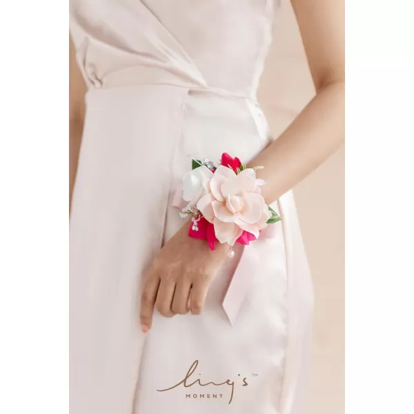 imageLings Moment 6pcs Homecoming Wedding Wrist Corsage Artificial Flowers GirlMother Prom Corsages Wristlet Dcor etc White IvoryPkhot Pink  Pink