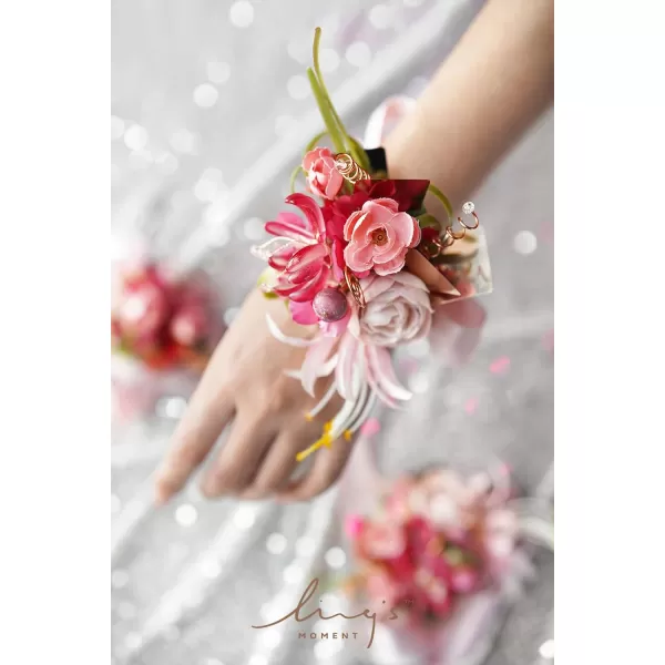 imageLings Moment 6pcs Homecoming Wedding Wrist Corsage Artificial Flowers GirlMother Prom Corsages Wristlet Dcor etc White IvoryPkmagenta  Pink