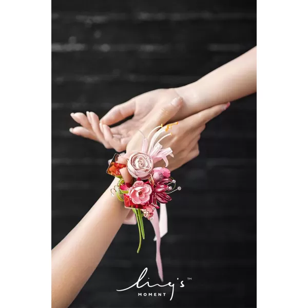 imageLings Moment 6pcs Homecoming Wedding Wrist Corsage Artificial Flowers GirlMother Prom Corsages Wristlet Dcor etc White IvoryPkmagenta  Pink