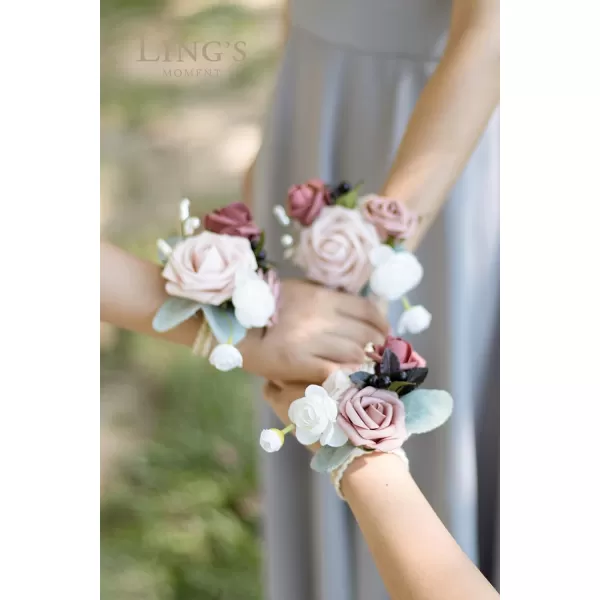 imageLings Moment 6pcs Homecoming Wedding Wrist Corsage Artificial Flowers GirlMother Prom Corsages Wristlet Dcor etc White IvoryPkmauve  Dusty Rose