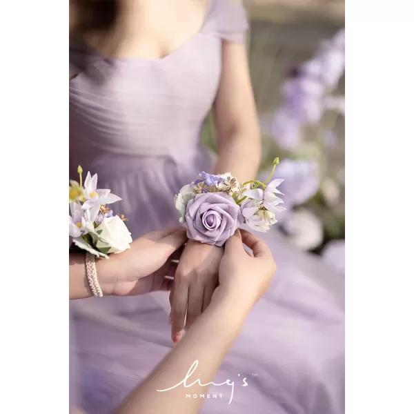 imageLings Moment 6pcs Homecoming Wedding Wrist Corsage Artificial Flowers GirlMother Prom Corsages Wristlet Dcor etc White IvoryPrpllilac Lavender  Purple