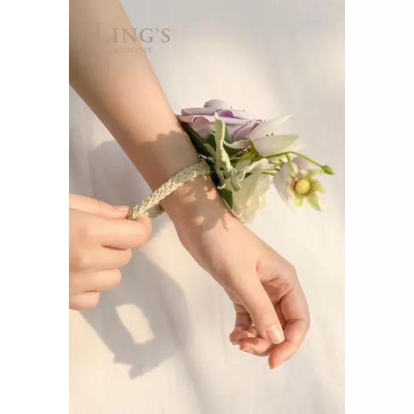 imageLings Moment 6pcs Homecoming Wedding Wrist Corsage Artificial Flowers GirlMother Prom Corsages Wristlet Dcor etc White IvoryPrpllilac Lavender  Purple