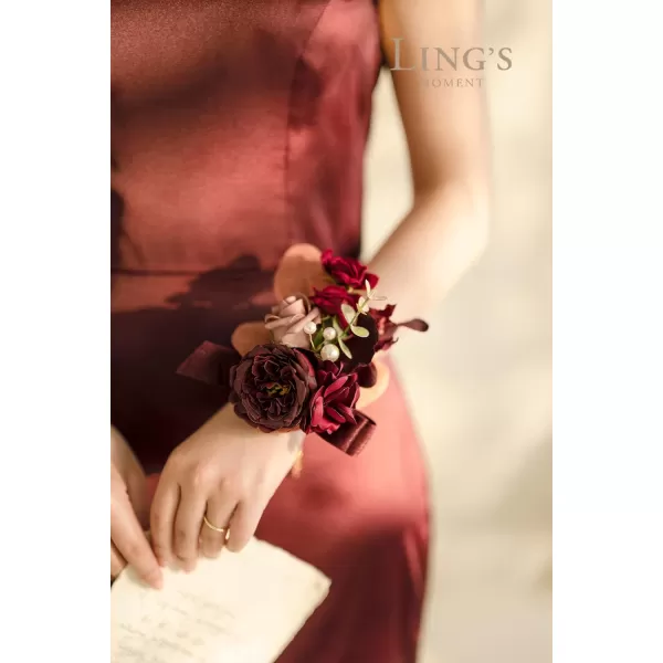 imageLings Moment 6pcs Homecoming Wedding Wrist Corsage Artificial Flowers GirlMother Prom Corsages Wristlet Dcor etc White IvoryRedburgundy  Dusty Rose