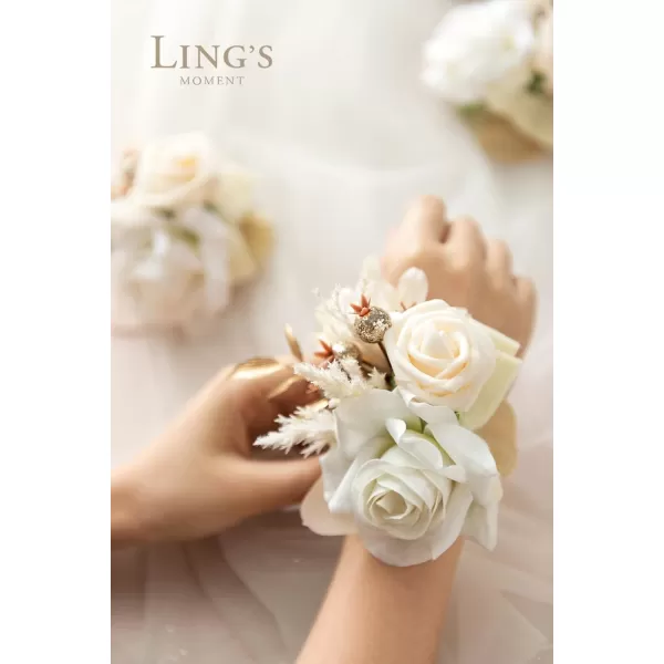 imageLings Moment 6pcs Homecoming Wedding Wrist Corsage Artificial Flowers GirlMother Prom Corsages Wristlet Dcor etc White IvoryWhtboho White  Nude