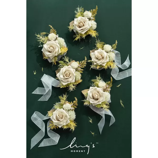 imageLings Moment 6pcs Homecoming Wedding Wrist Corsage Artificial Flowers GirlMother Prom Corsages Wristlet Dcor etc White IvoryWhtemerald Green  Beige