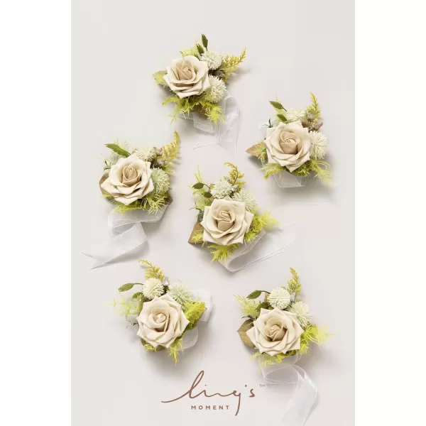 imageLings Moment 6pcs Homecoming Wedding Wrist Corsage Artificial Flowers GirlMother Prom Corsages Wristlet Dcor etc White IvoryWhtemerald Green  Beige