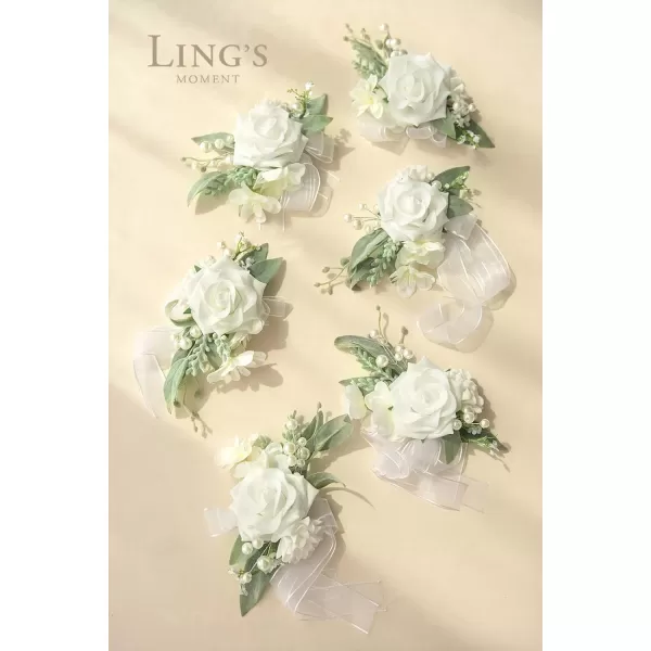 imageLings Moment 6pcs Homecoming Wedding Wrist Corsage Artificial Flowers GirlMother Prom Corsages Wristlet Dcor etc White IvoryWhtsnow White