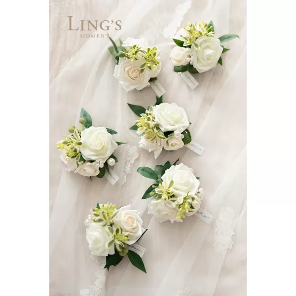 imageLings Moment 6pcs Homecoming Wedding Wrist Corsage Artificial Flowers GirlMother Prom Corsages Wristlet Dcor etc White IvoryWhtwhite  Ivory