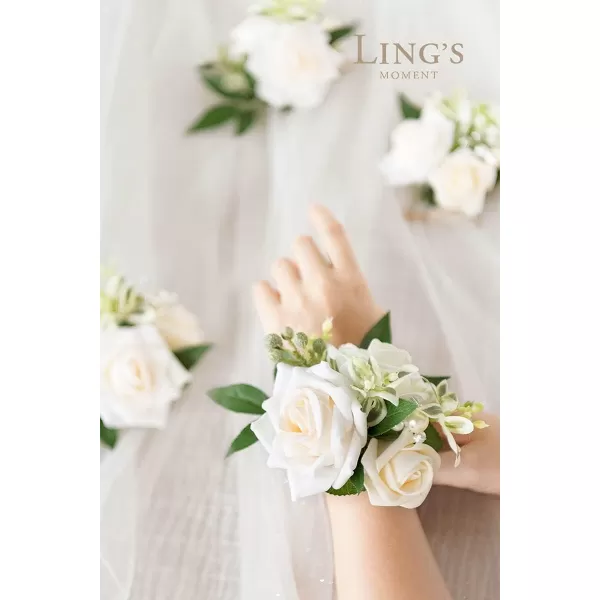 imageLings Moment 6pcs Homecoming Wedding Wrist Corsage Artificial Flowers GirlMother Prom Corsages Wristlet Dcor etc White IvoryWhtwhite  Ivory