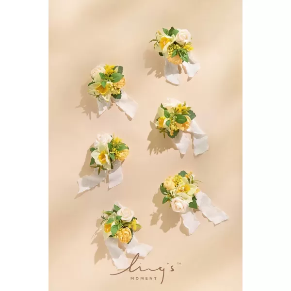 imageLings Moment 6pcs Homecoming Wedding Wrist Corsage Artificial Flowers GirlMother Prom Corsages Wristlet Dcor etc White IvoryYlwyellow  Blush