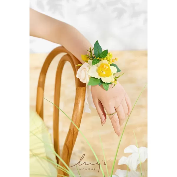 imageLings Moment 6pcs Homecoming Wedding Wrist Corsage Artificial Flowers GirlMother Prom Corsages Wristlet Dcor etc White IvoryYlwyellow  Blush