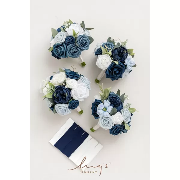 imageLings Moment Artificial Flowers Pink Bridesmaid Bouquet Set of 4 Dusty Rose Wedding Flowers Bouquets for Bridesmaids 7 Inch Bridal Bouquets for Bridesmaids Wedding Ceremony Anniversary etcBlunoble Navy Blue