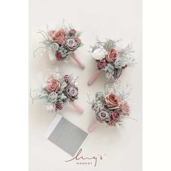 imageLings Moment Artificial Flowers Pink Bridesmaid Bouquet Set of 4 Dusty Rose Wedding Flowers Bouquets for Bridesmaids 7 Inch Bridal Bouquets for Bridesmaids Wedding Ceremony Anniversary etcGrydusty Rose  Gray